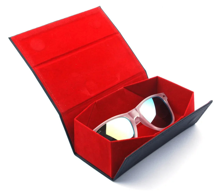 Hot Sale Custom Designer Soft Foldable Sunglasses Case Wholesale Black Eyeglasses Leather Box Luxury Leather Package Eyeglasses