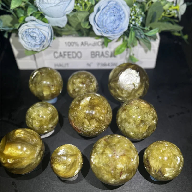 Natural Wholesale  High Quality Price Crystal Gemstone Ball Golden Mica Sphere  for Healing