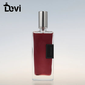 Devi Professional Luxury Rectangular Glass Perfume Bottle with Silver Cap and Lid Hot Stamping Carton Packing