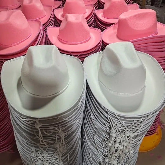 New Crown Diamond Tassels Design Western Pink Cowgirl Hats Bandanas Glasses Pink Cowboy Hat for Party Wedding