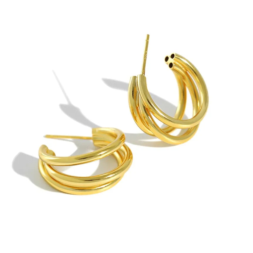 Trendy Multi Layers Fashion Earrings 925 Sterling Silver Jewelry 18k Gold Plated Earrings for Women