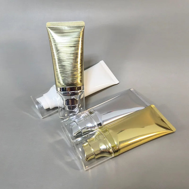 50ml 50g Cosmetic Soft Tube Dispensing Bottle Sunscreen Isolation Cream BB Lotion Brushed Gold/Silver Plastic Packaging Stocked