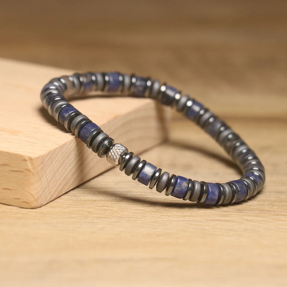 Unisex High Quality Trendy Bracelets Beaded Handmade Lapis Lazuli Hematite Geometric Natural Stone Healing Jewelry for Gifts
