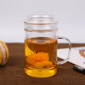 Hand Made Mouth Blown Heat Resistant Borosilicate Strainer Glass Tea Cups With Handle Tea Mug With Filter Clear Glass Tea Cups