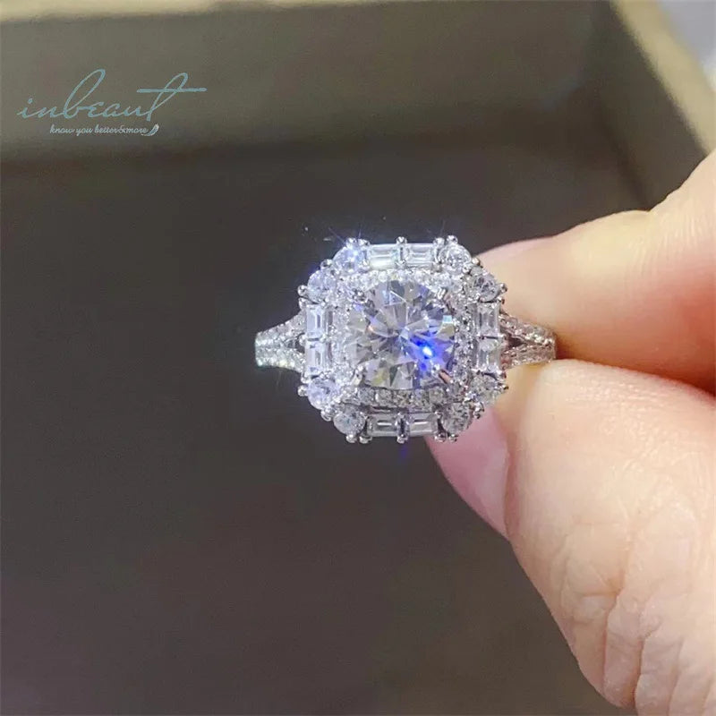 Silver 925 Original 1 Carat Brilliant Cut Diamond Test Past Sparkling D Color Moissanite Square Ring for Wedding Fine Jewelry