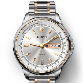 For LOBINNI Men's Automatic Mechanical Watches Day/Week Self-Luminous with Stainless Steel Band Water Resistant and Slim Design