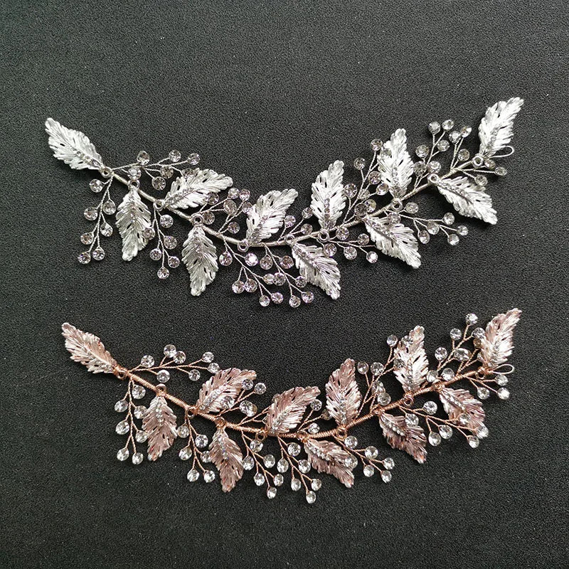 SLBRIDAL Handmade Vintage Gold Crystal Rhinestones Branch Leaf Wedding Hair accessories Hair Vine Bridal Headband Women Jewelry