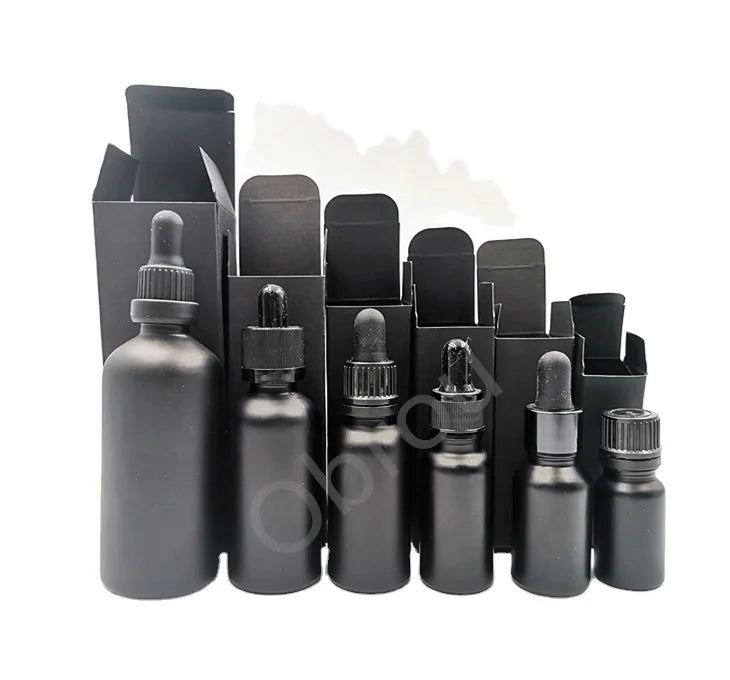 Matte Frosted Black 5ml 10ml 15ml 30ml 50ml 100ml Glass Dropper Bottles Paper Box Cosmetic Packaging for Measuring Serum Oil