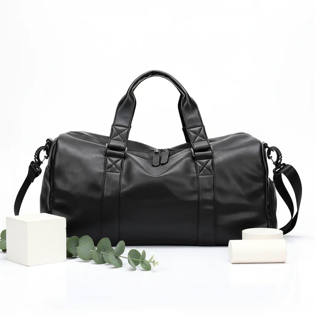 Men's PU Leather Gym Bag Fashion One-ShoulderHandbag Business Weekend Travel Duffel Bag