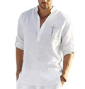 Men's Shirts Big Size Henry Shirts Long Sleeve Cotton Linen Lightweight Casual Custom OEM Shirts for Summer