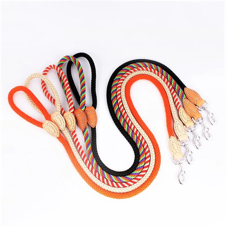 Wholesale Multi Color Braided Nylon Pet Dog Leash Durable with Genuine Leather
