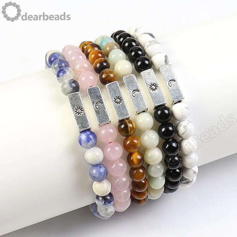 6MM Wholesale Natural Couples Sun Moon Bracelet Friends Gemstone Bead Bracelet