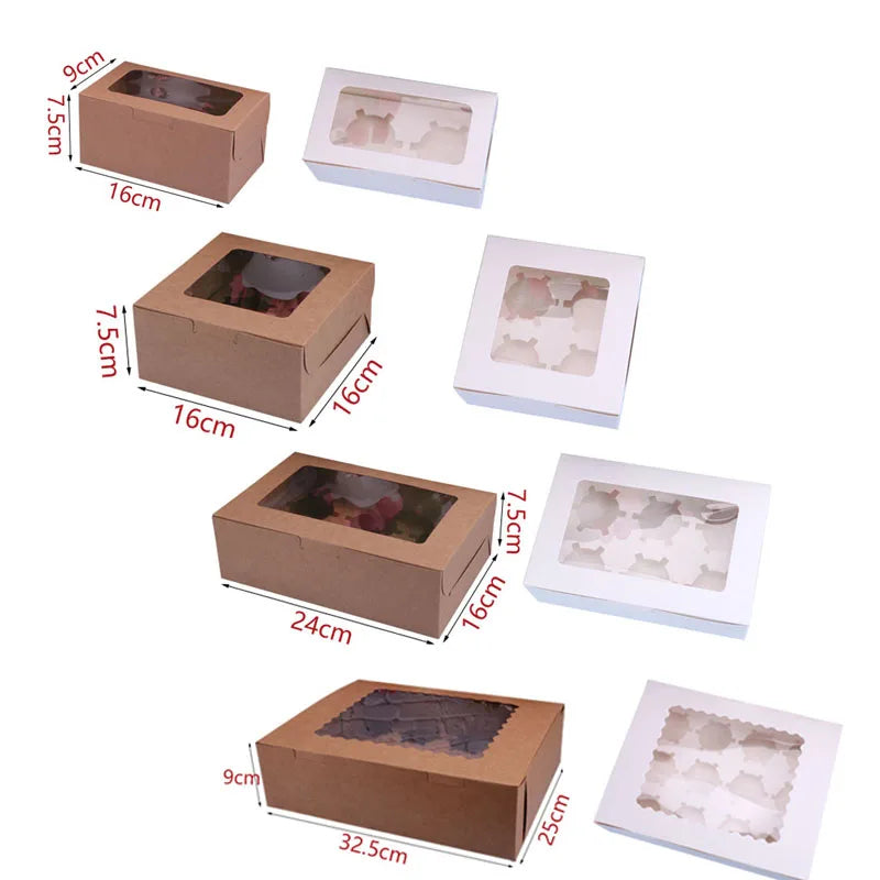 Bakery Supplies 2/4/6/12 Holes Cake Box Muffin Cake Packing Box Paper Box With Window for Cake Cupcake Dessert Packing