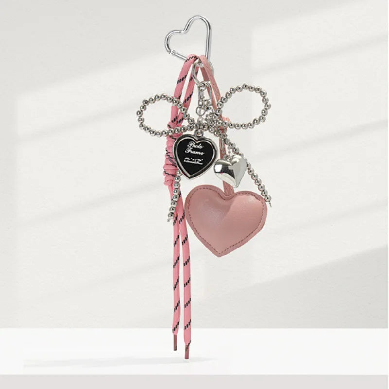 Creative Leather for Love Knot Rope Pendant Key Chain Alloy Decorative Handbag Bag Charm Accessory for Couples