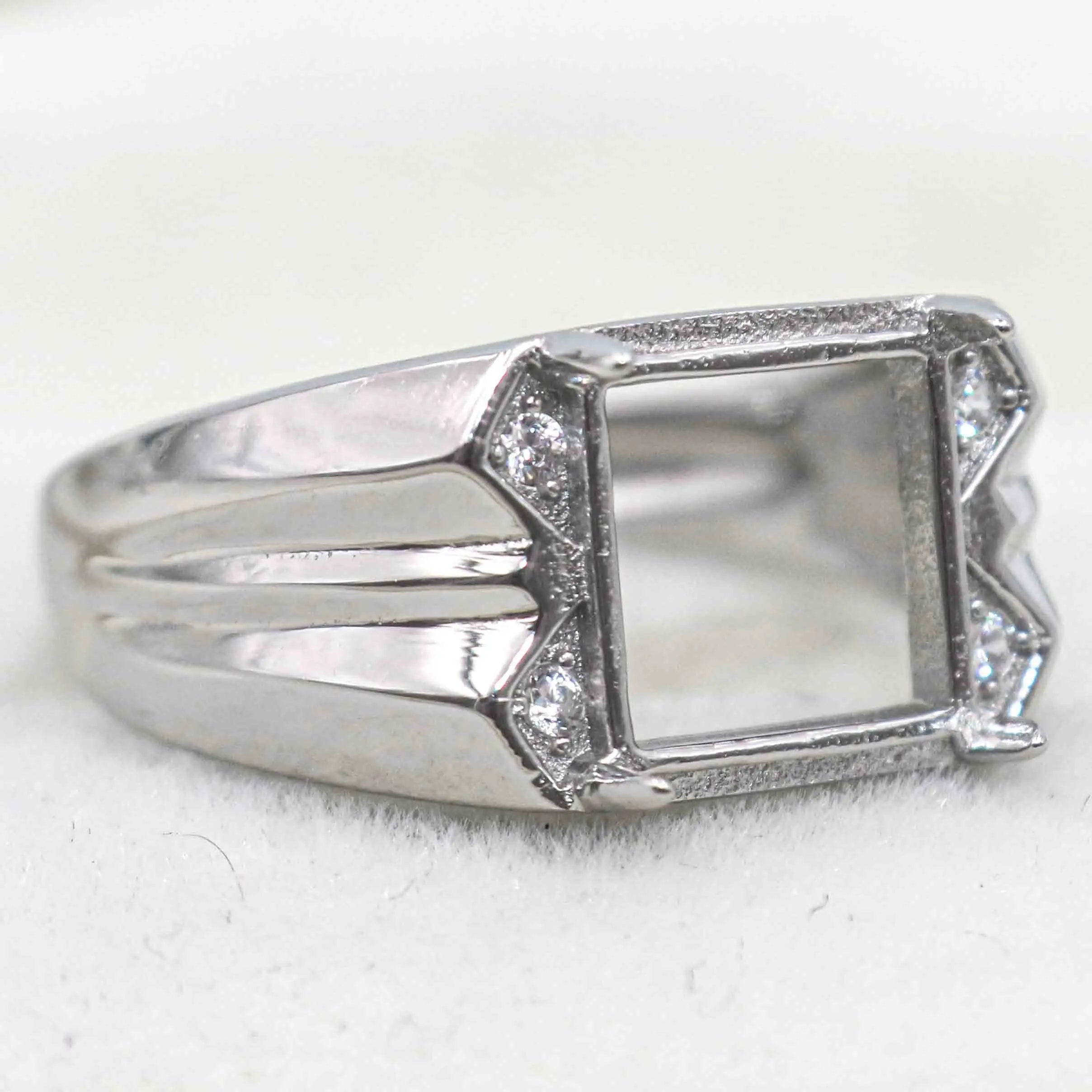 Sterling Silver 9*9mm Semi Mount Men's Ring Frame Empty Blank Claw Setting S925 Base Holder Without Center Stone for DIY Inlay