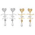 Hot Selling Fashion 18k Gold-plated Stainless Steel Heart-shaped Pearl Tassel Earrings for Women's Elegant Temperament Jewelry