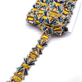 High Gold Glitter AB Triangle Resin Stone Rhinestone Appliques Stretch Banding Iron-on Trim for Wedding Carnival Costumes
