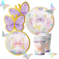 PAFU Butterfly Birthday Party Supplies Disposable Gold Butterfly Wall Decor Tableware Plates Napkins Cups