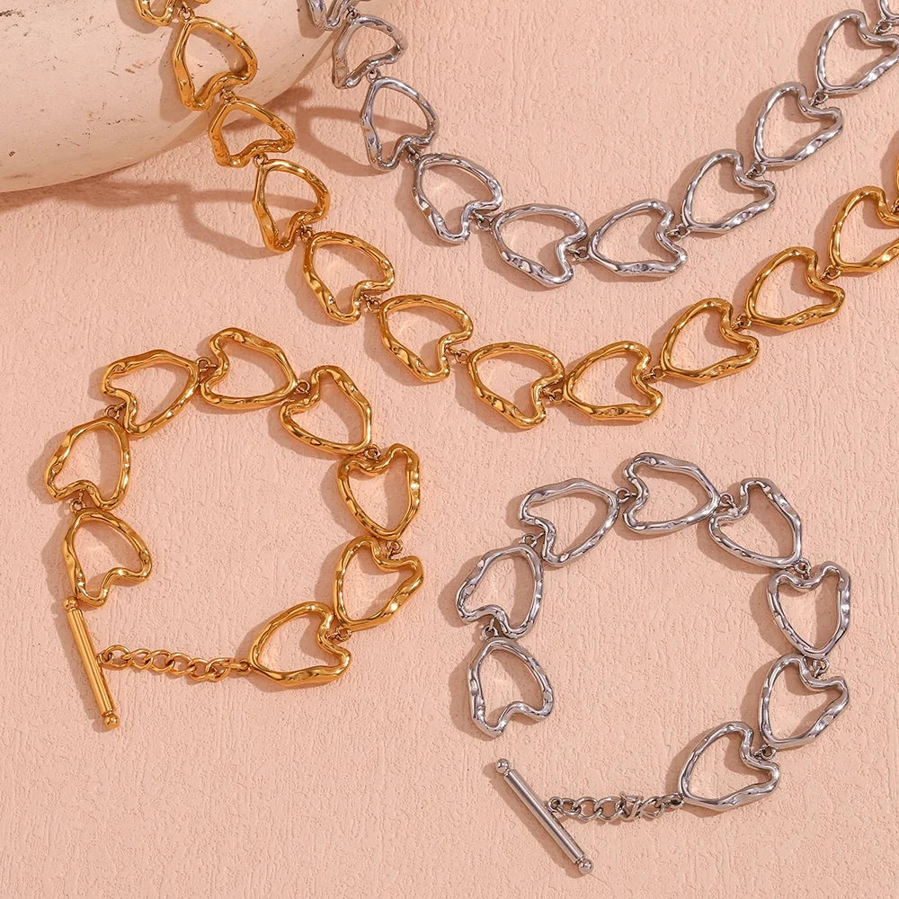 Dreamshow Chunky Necklace Statement Hand Made Heart Necklace 18k Gold Plated Stainless Steel Choker Gift for Women