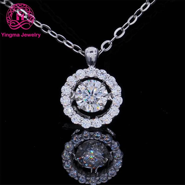 Yingma Ladies 925 Sterling Silver Pendant Necklace D VVS  Grade Round Cut Diamond Moissanite Necklace for Wedding Engagement