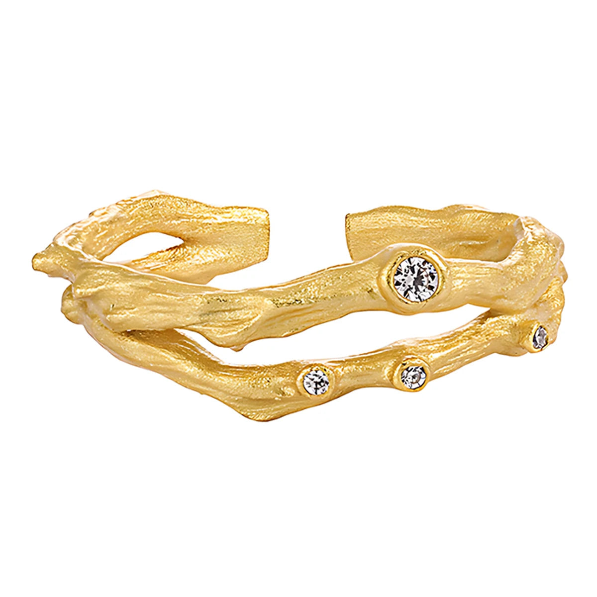 Fine 18k Gold Zircon Irregular Hammered Rings for Women 925 Sterling Silver Fashion Gemstone Adjustable Ring Custom Jewelry