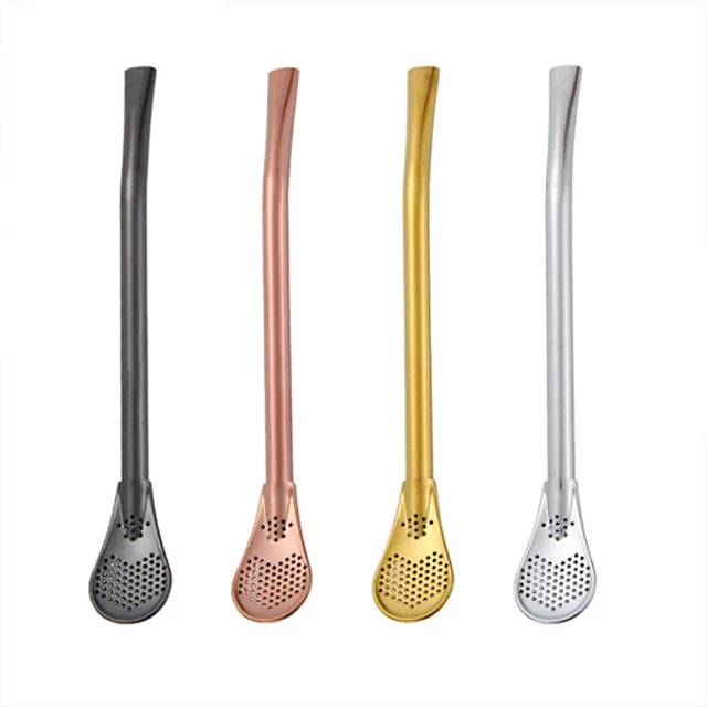 Multifunctional Bar Accessories Eco-Friendly Stainless Steel Filter Spoon & Drinking Straw with Box