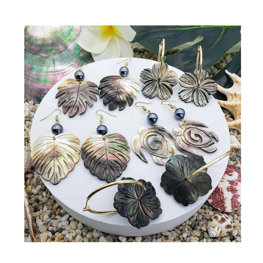 European American Fashionable Customizable Design Drop Earrings Natural Black Shell Flowers Turtles Pearl Niche Unique Shell