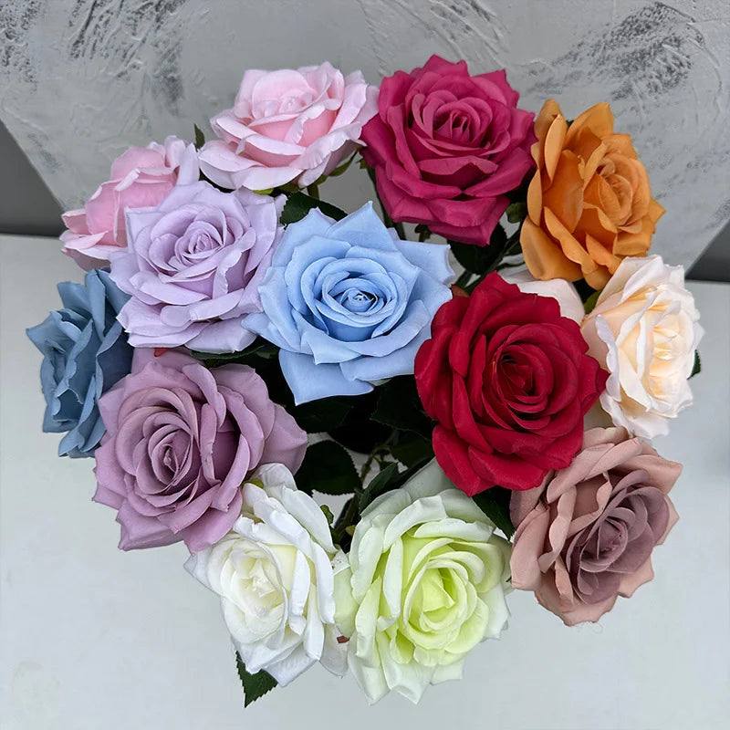 M-154  Artificial Wedding Decoration Pink White Blue Single Stem Silk Rose for Wedding Decor