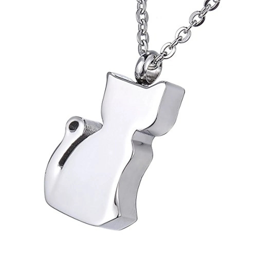 Cute Cat Urn Cremation Pendant Stainless Steel Pet Locket Jewelry Memento Souvenir Keepsake Casket Necklace for Ashes Urn