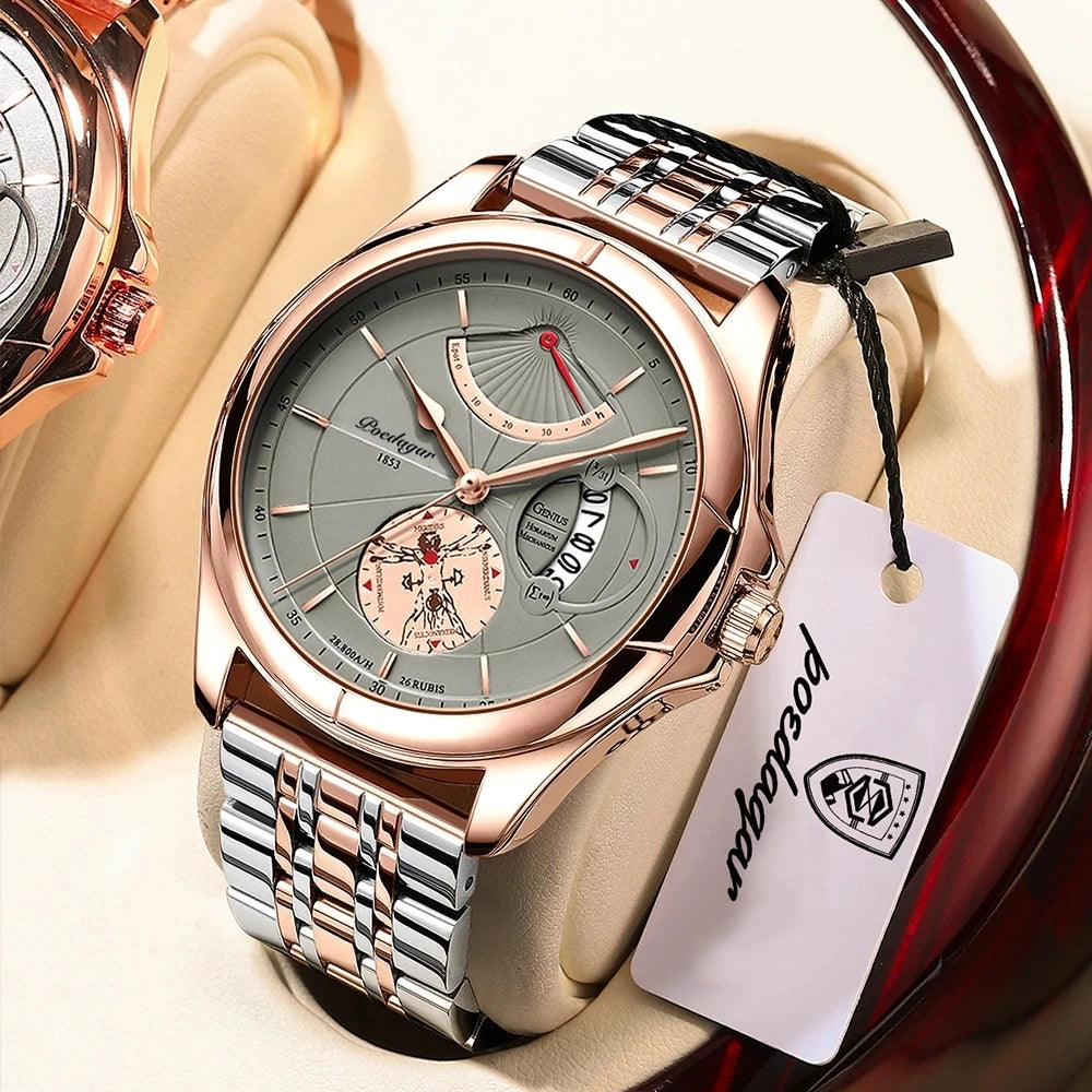 POEDAGAR Watch for Men Fashion Stainless Steel Quartz Men's Wristwatch Luxury Business Waterproof Date Man Clock Reloj Hombre