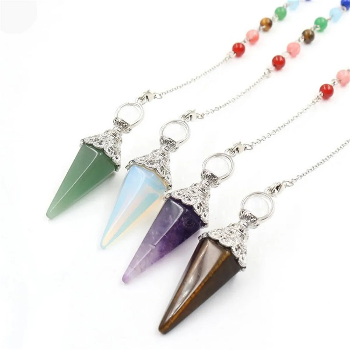 Natural Crystal Chakra Pyramid Pendulum Chain Pendant Energy Power Reiki Healing Amulet Gift