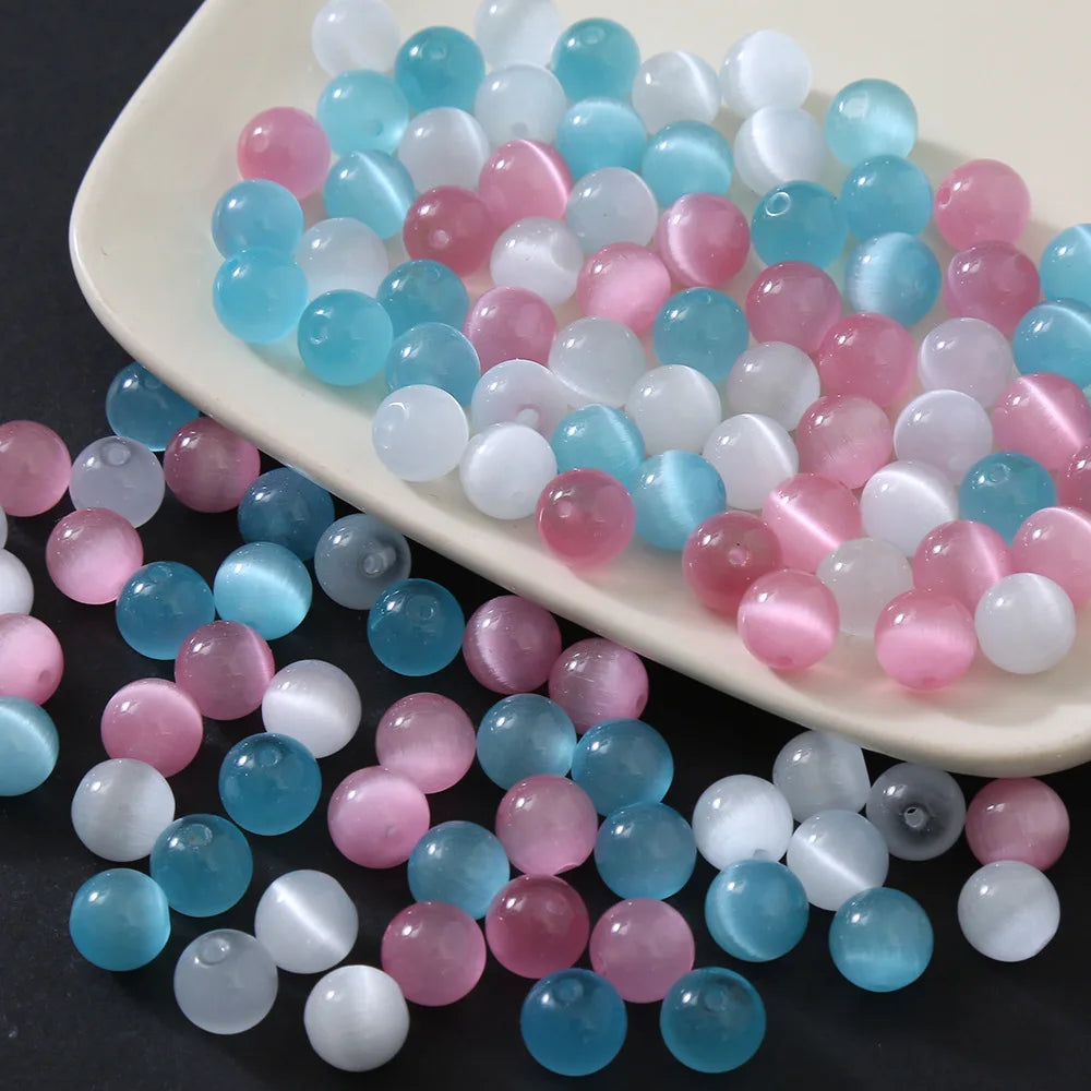 New 2024 Wholesale Loose Opal Beads Colorful Cat Eye Glass Size 6*-12mm for DIY Jewelry Accessories