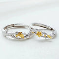 Romantic Silver Plated Flower and Tree Couple Rings for Women Men Wedding Engagement Ring Jewelry
