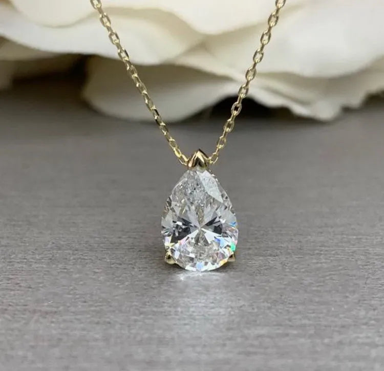 Zooying 14k Gold Pearl Teardrop Shape Birthstone Pendant Necklace for Ladies