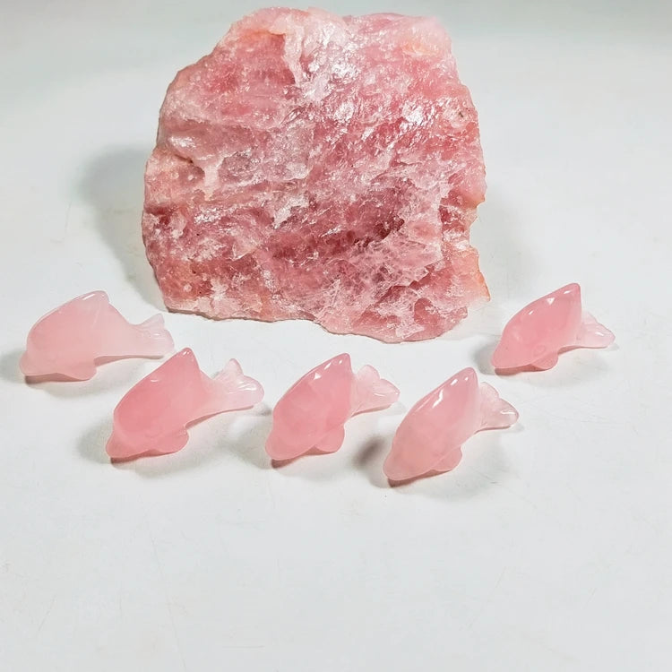 Diy Hand Carved Gemstone/animals Carving Rose Quartz Dolphin Handicrafts