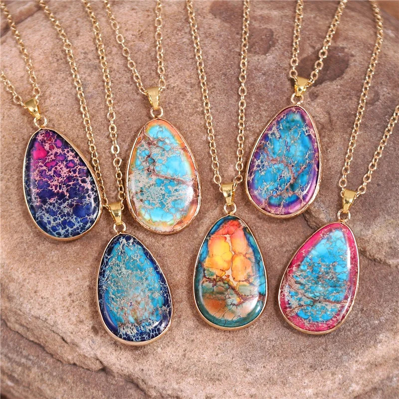 Modern Gold Chain Teardrop Pendant Necklace Geometric Emperor Jaspers Trendy Women Long Neckless Jewelry Bijoux Dropshipping