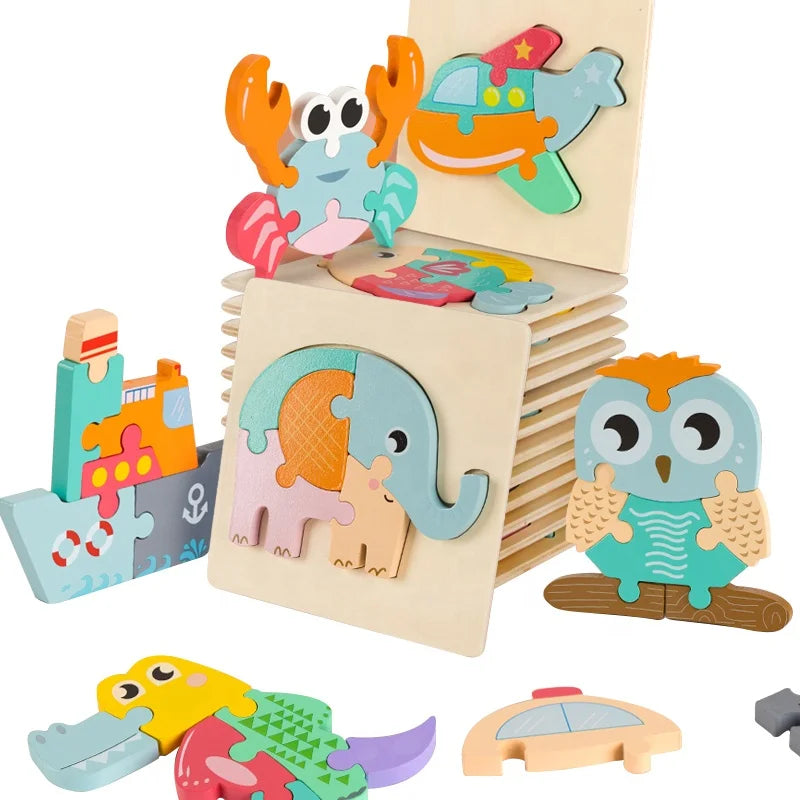 Wholesale 3D Cartoon Wooden Jigsaw Puzzle Kids Educational Toys PVC Animal Self-Assembly EN71 Certified