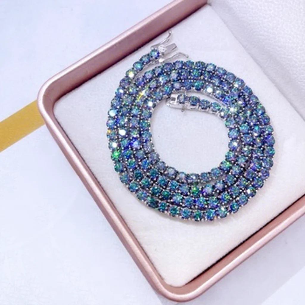 GRA Certificated 3mm 4mm Sterling Silver rainbow Topaz Coated Moissanite Cluster Necklace