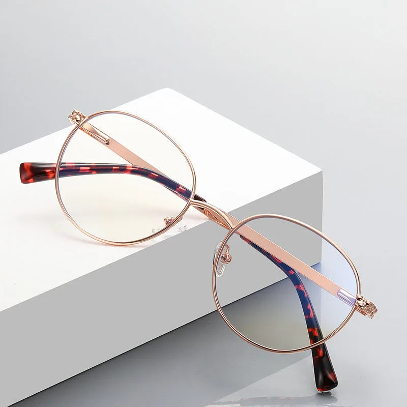 Round Frames Optical Eyeglasses Stainless Blue Light Blocking Glasses for Lady Girl