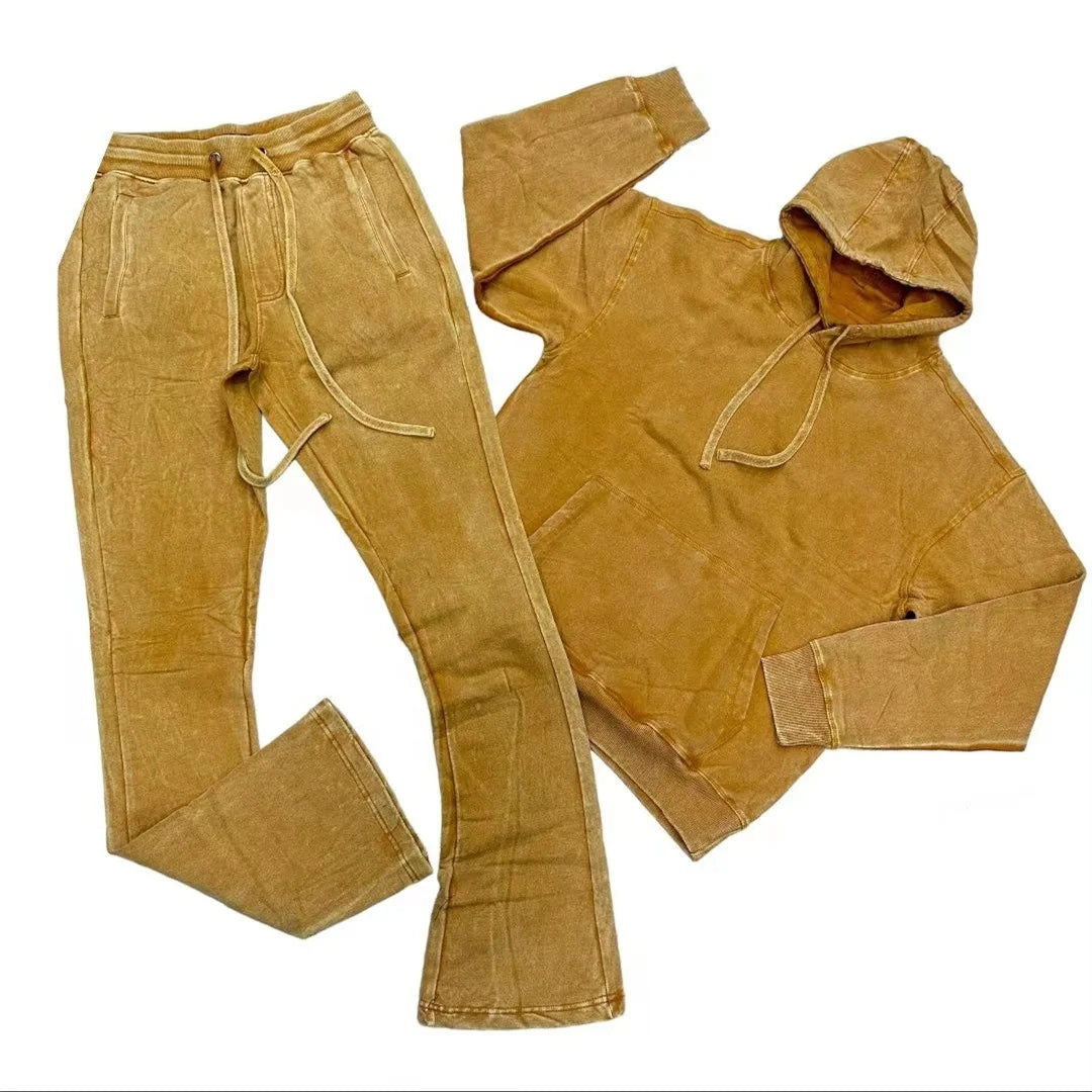 KY Homme Sun Faded Flare Sweatpants Washed Hoodie Blank Acid Wash Hoodies Tracksuit Hoddies for Men