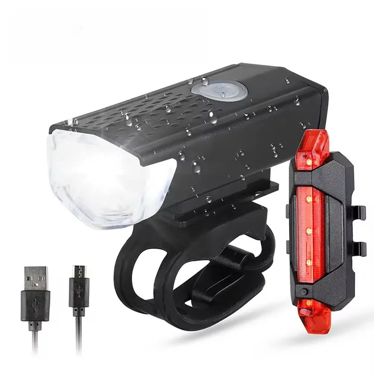 USB Rechargeable LED Bike Light IPX4 Waterproof Mountain Bicycle Headlamp with ABS Material 3 Modes Black/White