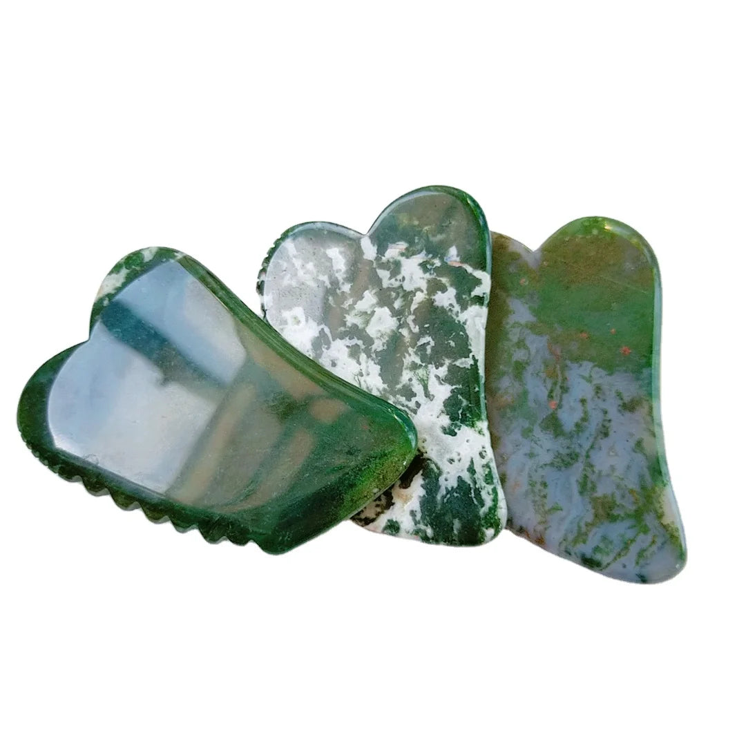 Huiying Custom Tool Natural Massage Jagged square Shape Moss Agate Gua Sha Stone