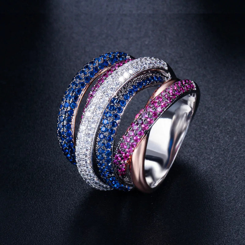 SENYU Fashion Twist Ring Paved Cubic Zirconia Charm Spiral Twine Interlaced Design GoldSilver Plated Women Ring for Party Gifts