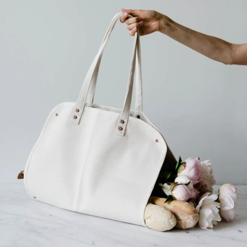 Canvas Market Tote Bouquet Holder French Market Tote Flower Bouquet Bag Custom Bouquet Flower Holder with Handles