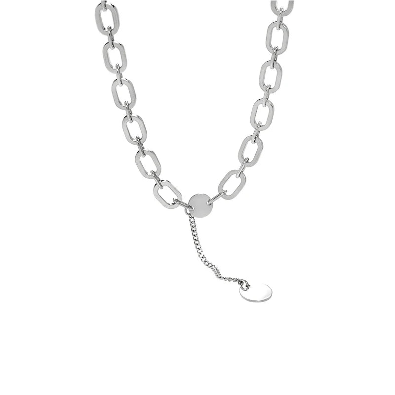Wuqie 925 Solid Silver Minimalist Paper Clip Chain with Round Disc Pendant Necklaces