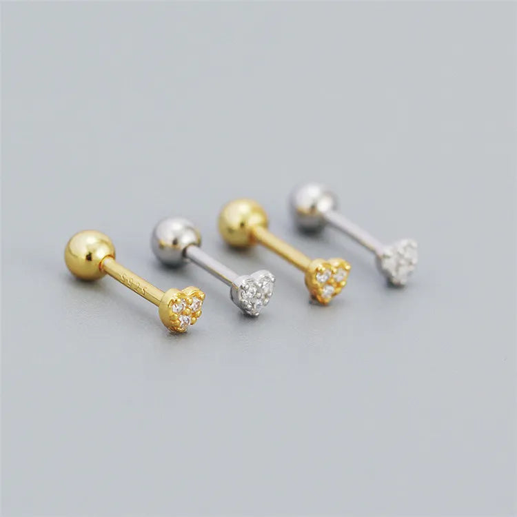 SP Wholesale Girls Fashion Stud Jewelry 925 Sterling Silver 18K Gold Plated Zircon Heart Stud Earrings Screw Backs for Kids