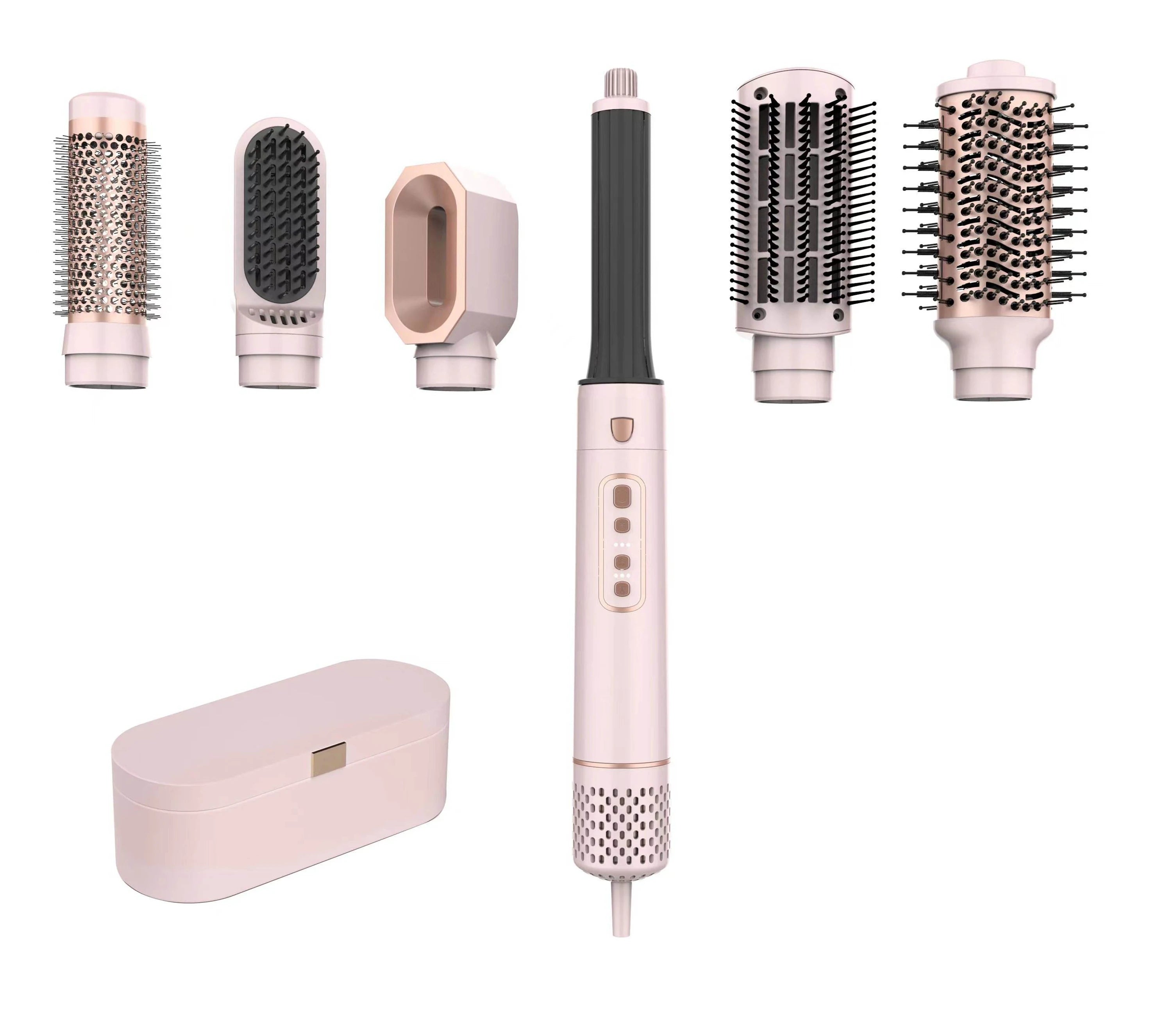 Mesky pink Quiet Round Europe European Plug Hair Dryer Brush Set for Curly Hair