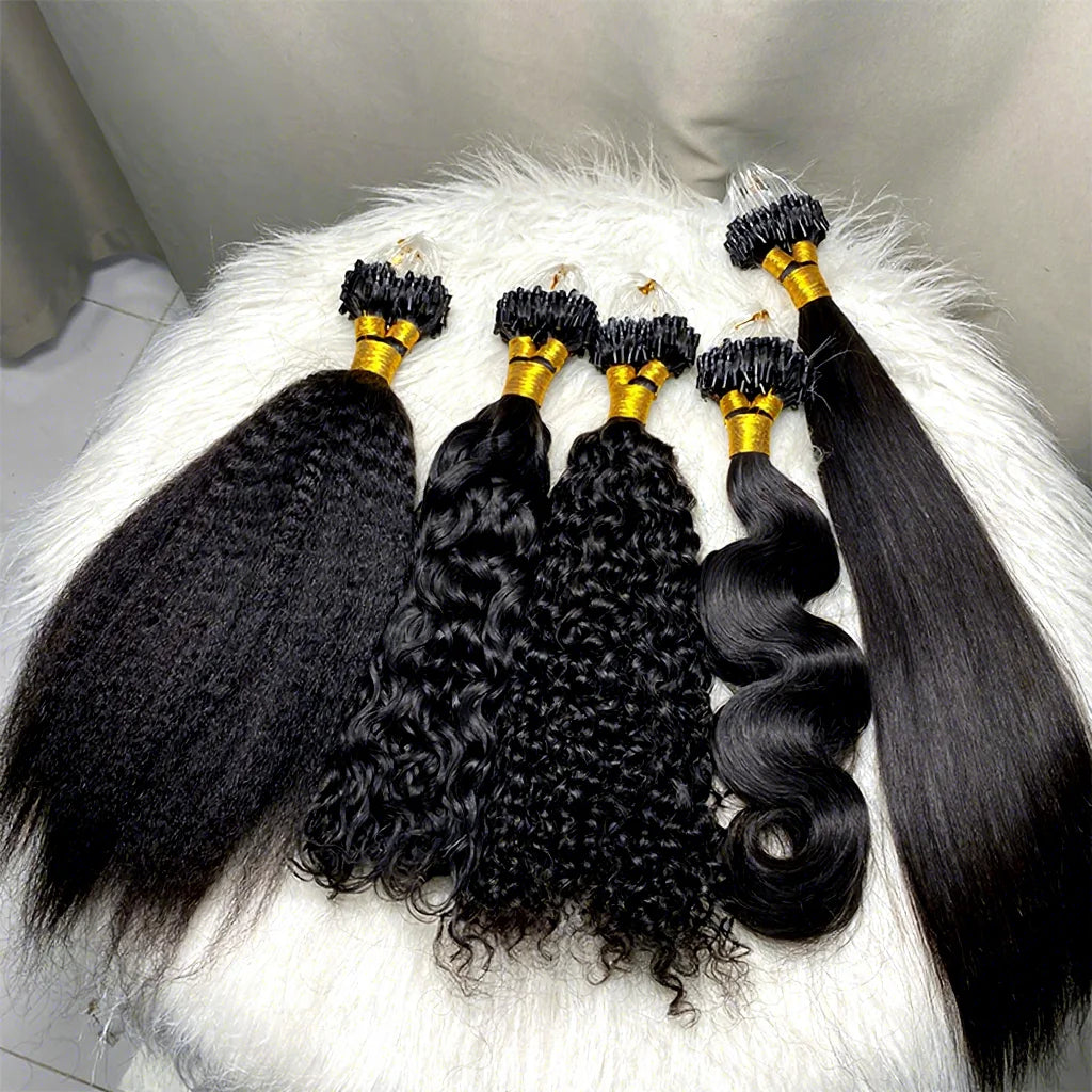 Cambodian Raw Virgin Cuticle Aligned Human 12a 1b Black Natural Loose Deep Wave Micro Ring Loop Links Hair Extensions