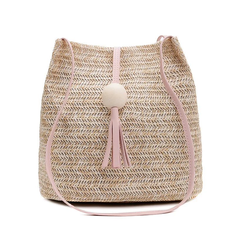 2024 Summer Fashion Braided Single Shoulder Bucket Handbag All-Matching New Wholesale Straw Beach Bag
