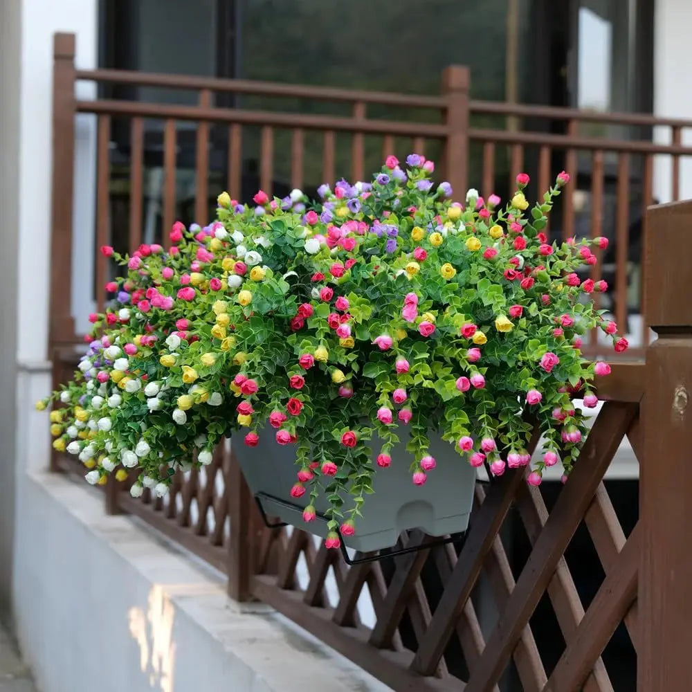 Artificial Flowers Outdoor Faux Roses Bushes Plastic Greenery Shrubs Plants for Outdoor Indoor Home Multicolor